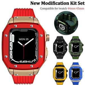 Kit de Modification de luxe bande de boîtier pour Apple Watch 8 7 6 5 4 3 44mm 45mm bracelet cadre en métal lunette bracelet de montre pour iWatch 6 5 SE