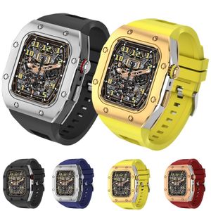 Luxe Modificatie Kit Band Voor Apple Watch 9 8 7 6 5 45mm Metalen Frame Bezel Horlogeband iWatch Serie 44mm 45mm Roestvrij Stalen Kast