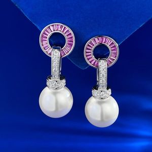 Luxe Moissanite Diamond Dange Earring Real 925 Sterling Silver Wedding Drop oorbellen voor vrouwen jubileumbetrokkenheid sieraden OjSox