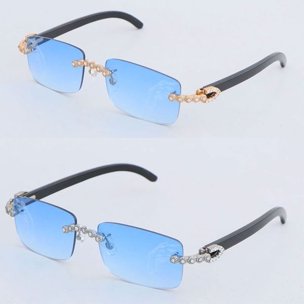 Lunettes de soleil de luxe Moissanite Diamond sans monture pour femmes 8200757 Original Black Buffalo Horn Men Leopard lens glasses Big Stones Large Glasses