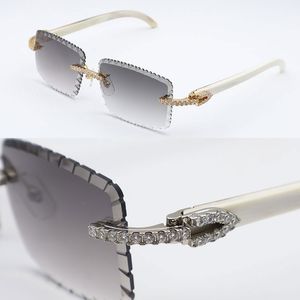 Luxe Moissanite diamant ensemble lunettes de soleil sans monture hommes grosses pierres diamant gafas de sol Original blanc véritable corne naturelle lunettes femmes concepteur diamant coupe lentille chaude