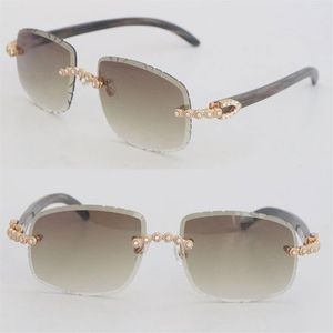 Luxury Moissanite Diamond Set Rimless Sunglasses Womans Womans Original Marble Buffalo Buffalo Men Vintage Vintage 762 Lens sculptés Bi324H