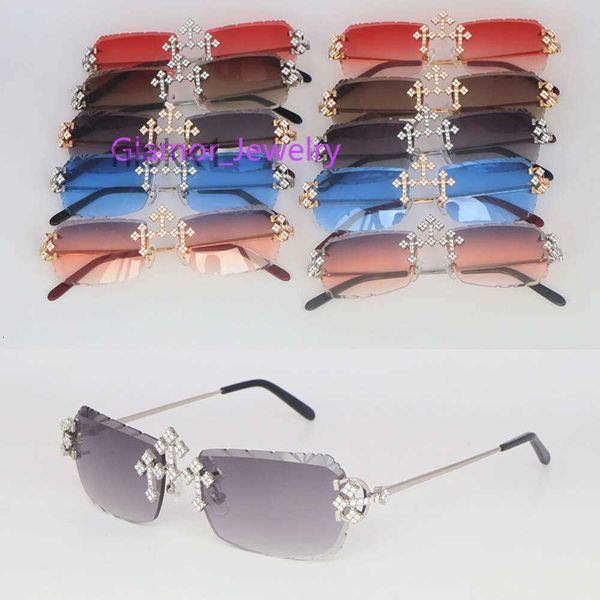 Conjunto de diamantes de moissanita de lujo Gafas de sol sin montura Mujer Piedras grandes Gafas de sol de 4 quilates Edición limitada Marco de alambre Hombres Mujer Nuevo 4DLD