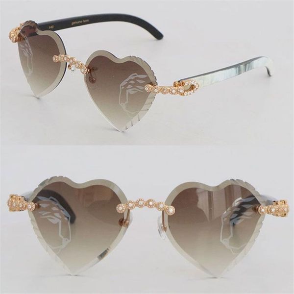 Gafas de sol sin borde de diamantes moissanite de lujo para mujeres blancas originales dentro de negros búfalo buffes gafas talladas en ángulo tnia354h