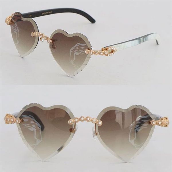 Gafas de sol sin montura con diamantes de moissanita de lujo para mujer, gafas originales blancas con interior de cuerno de búfalo negro para hombre, gafas talladas en ángulo Tnia292C