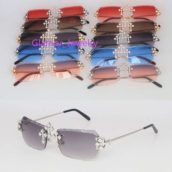 Conjunto de diamantes de moissanita de lujo Gafas de sol sin montura Piedras grandes para mujer Gafas de sol con diamantes de 4 quilates Edición limitada Gafas de sol con montura de alambre Hombres Mujer Nuevo