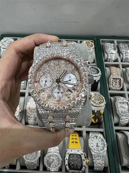 Montre de luxe en diamant moissanite glacée pour hommes, montre de créateur pour hommes, montre de haute qualité, mouvement automatique, montres Orologio. Montre de luxe l74