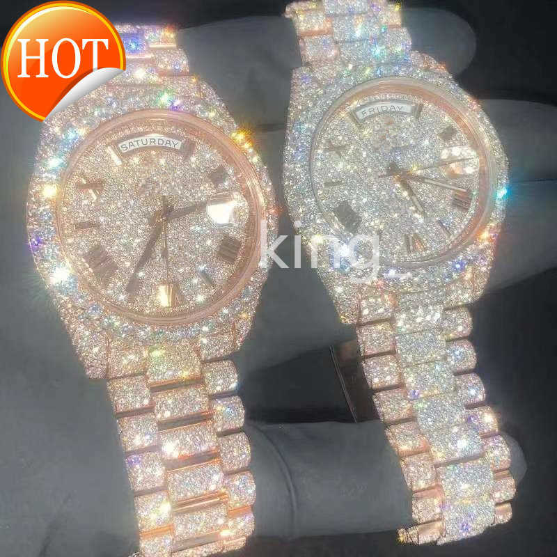 Luxury Moissanite Diamond Watch mrożone na zewnątrz designer męski zegarek dla mężczyzn zegarek wysokiej jakości automatyczny ruch Montre zegarki Orologio. Montre de Luxe i2