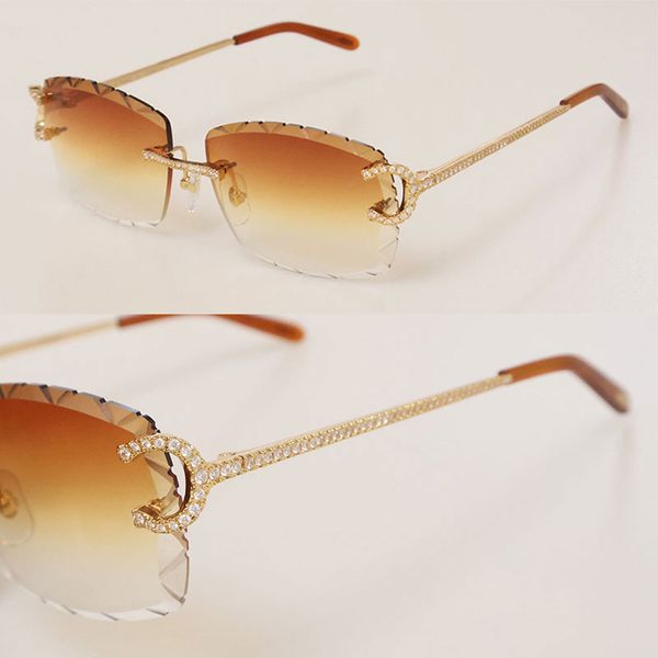 Gafas de sol sin montura Moissanite de lujo Mujer Hombre C Decoración Gafas de sol con montura de alambre para mujeres hombres gafas Lente con corte de diamante Color al aire libre 60-18-140 MM Nuevas gafas de sol