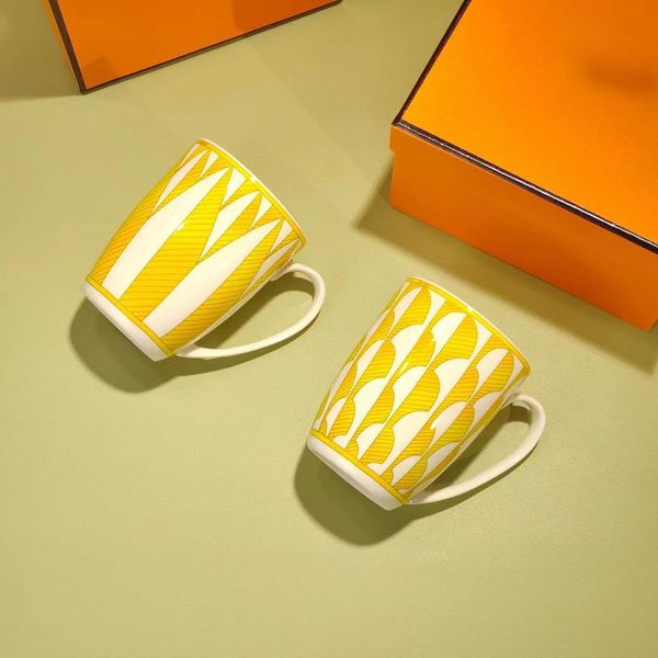 Juego de tazas de lujo con caja de regalo, taza amarilla creativa del sol, tazas de la serie Sunshine
