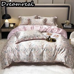 Luxe moerbei zijde beddengoed set met dekbedoverdekte montale laken kussensloop Noordse gladde linheet dubbele koningin king size 240415