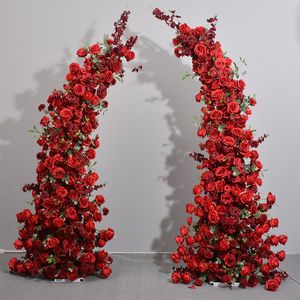 Luxe meerdere kleuropties bruiloft achtergrond prop hoorn bogen met kunstmatige maan vorm bloemen rij boog huwelijk decor bloemen