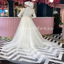 Robe de mariée Merrmaid musulmane avec train détachable Train Fulllace Country Style Islamic Bridal Robes High Cou Long Sleeve 2 in 1 Princess Bride Robe