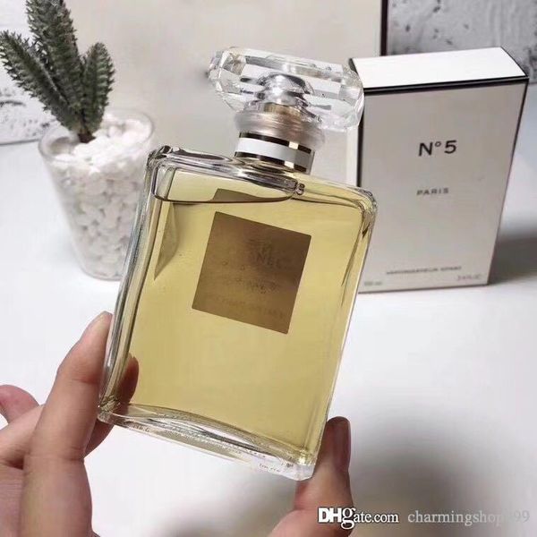 Perfume de luxo N5 para mulher 100ml EDP Spray Moda Amarelo Versão C Perfumes de marca para mulheres Perfumes de fragrância sexy mais duradouros e cheiro bom Dropship