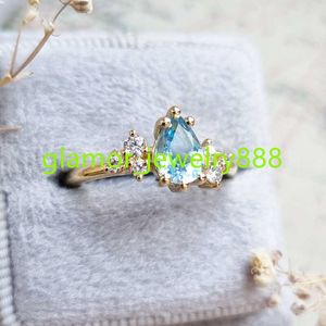 Luxury Natural Lab Gemnones Gemstones Pear Shape Blue Sapphire Diamond de oro de 14k para mujeres
