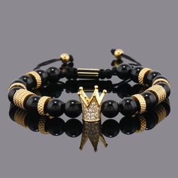 Luxury Natural Stone Beads de acero inoxidable Crown Charms Man Bracelet Women Hand Jewelry Gift 240430