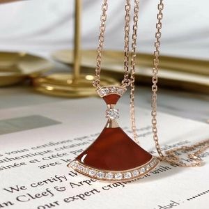 Luxe ketting klassieke ventilator hanger ketting ontwerper rosé goud vol diamant carneliaans sieraden mode dames valentijnsdag cadeau