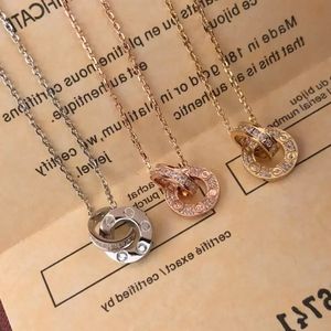 Luxe kettingontwerper Pendant ketting sieraden koppels mannen en vrouwen dubbele ring vol zirkon twee rijen diamanten hanger ster anijs noot love ketting paar geschenken.