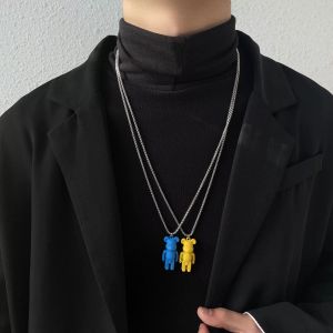 Luxe ketting hiphop Instagram getijdenhanger bijpassende eenvoudige lange trui ketting gouden hanger voor dames Meerdere kleuren gewelddadige beer titanium stalen heren kettingen