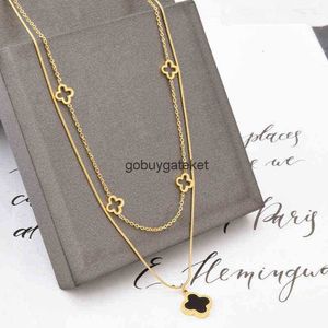 Colliers de luxe Collier de trèfle à double couche Bijoux en acier inoxydable en or 18 carats pour femmes Cadeau N1MH