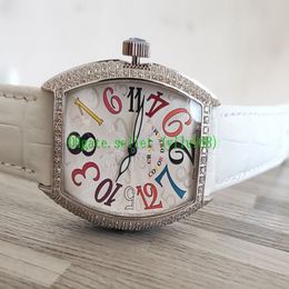 Luxe nieuwe 33 mm gekke uren 7851 8880 Automatische gypsophila diamanten wijzerplaat vrouwen kijken lederen band hoogwaardige vrouwen horloges 263n