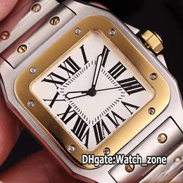 New Big 100XL W20072X7 Reloj de cuarzo suizo para hombre Esfera blanca Dos tonos Pulsera de acero de oro amarillo 40 mm Relojes deportivos WatchZone 2 Color