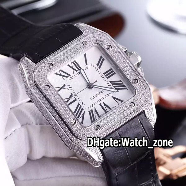 Luxury New Big 100XL 40mm WM501751 Esfera blanca Reloj automático para hombre Caja de acero con diamantes Correa de cuero Relojes deportivos para caballeros Watch_Zone 4 Color