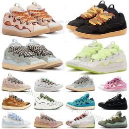 Chaussures décontractées de luxe Curb Bleu clair Noir Blanc Fluorescent Jaune Rose pâle Mango Mesh Weave Lace Up Plate-forme en cuir Chaussure Hommes Femmes Embossed Nappa avec boîte