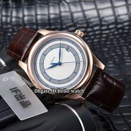Luxo novo clássico calatrava 5296 5296r-001 branco azul dial japão miyota 8215 automático masculino relógio rosa ouro caso pulseira de couro 276f