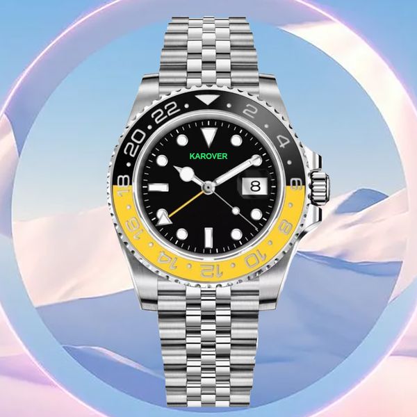 Luxury New Design Mouvement de mouvement de mouvement des montres mécaniques jaunes noirs en céramique en acier inoxydable Designer montre des montres lumineuses automatiques Montre de Luxe