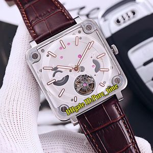 Luxe nouveau expérimental BR-X2 BRX2-MRTB-ST cadran blanc automatique Tourbillon montre pour homme en acier boîtier carré bracelet en cuir montres Pure_Time