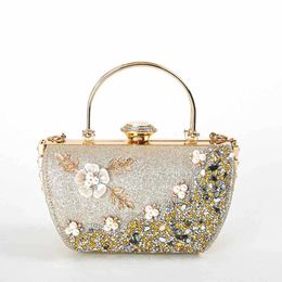 Nuevo bolso de lujo de princesa de alto grado con hardware de gran capacidad decoración de flores de diamantes bolso de vestido de noche bolso de banquete de alto grado