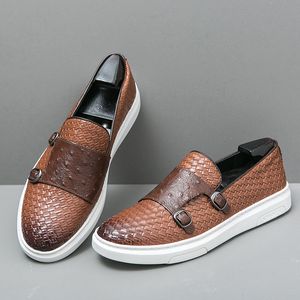 Luxe Nieuwe Black Brown Woven Patroon Lederen monnik Riemschoenen mannelijk comfortabel sneakers Teniz Masculino Zapatos HOMBRE