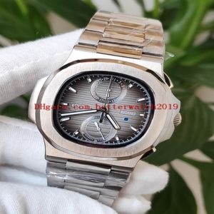 Luxe nieuwe Nautilus 5990 1A-001 5990 grijze wijzerplaat MiyotaVK quartz chronograaf herenhorloge SS-armband stopwatch hoge kwaliteit vouw Spor282e