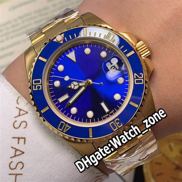 Lujo Nuevo Sub m116618lb-0003 Esfera azul A2813 Reloj automático para hombre Bisel de cerámica azul Pulsera de oro amarillo de 18 quilates Relojes de zafiro W248Z