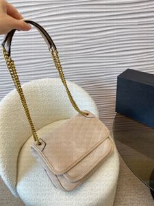 Niki – sac à bandoulière en chaîne pour femmes, sac de luxe en daim véritable, classique, vertical, lettre en métal, sac à rabat digner