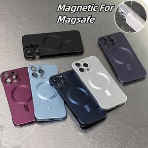 Luxe Geen grenzen Magnetisch Voor Magsafe Draadloos opladen Mat Frameloos Hard Plastic PC-hoesjes Cameraglas Lensbescherming Cover Voor iPhone 15 14 Plus 13 12 11 Pro Max