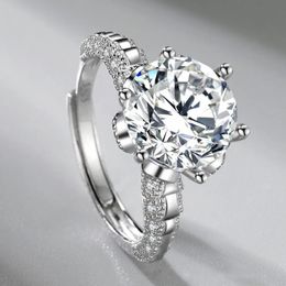 Luxe Noble Six griffes Imitation Moissanite diamant S925 bague en argent compliqué magnifique femme bijoux petite amie cadeau d'anniversaire