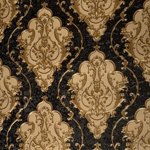 Luxury High Grade Black Gold Embossed Texture Metallic 3D Damask wallpaper for wall Roll washable Vinyl PVC Wall Paper