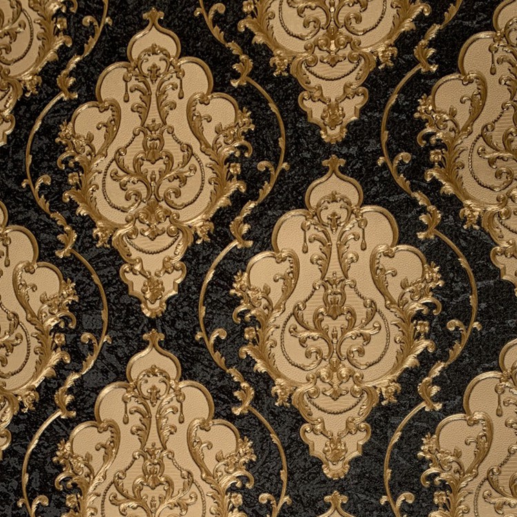 Luxo wallpaper High Grade Black Gold Embossed textura metálica 3D damasco para a parede rolo lavável vinil papel de parede PVC