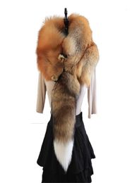 Luxe de la fête en 2020, écharpe en peau de renard d'hiver véritable pour femmes, col en peau de renard naturel, 5983057