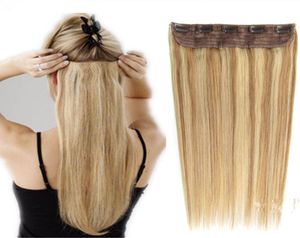 Clip de luxe ONE Piece dans les extensions de cheveux humains doux et soyeux remy droit 100g avec dentelle pour tête complète couleur naturelle blond noir bro4794765