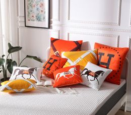 Luxe Oranje Serie Kussenhoezen Paarden Bloemen Print Kussensloop Hoes voor Thuis Stoel Bank Decoratie Vierkante Kussenslopen 2023