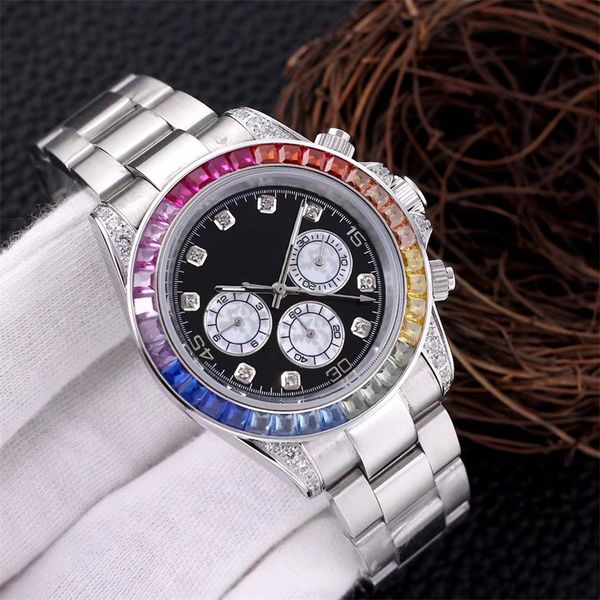 Luxe Original 2024 Montre pour hommes Montres mécaniques automatiques 40mm en acier Rainbow Diamond Bezel Montres-bracelets saphir étanche Montre orologio di lusso 2813 movem