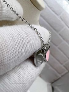 Luxe originele designer dames meisje roze groen dubbel hart choker ketting elegante dames meisje Liefde 18K zilver graveren hanger kerst sieraden 45cm + 5cm 3KDZ