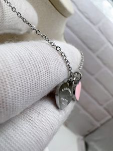 Luxe originele designer dames meisje roze groen dubbel hart choker ketting elegante dames meisje Liefde 18K zilver graveren hanger kerst sieraden 45cm + 5cm
