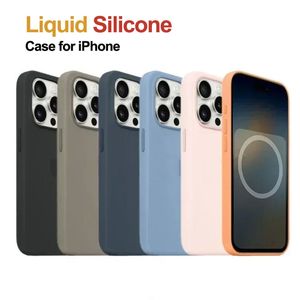 Étui Magsafe en silicone liquide d'origine de luxe pour iPhone 15 Pro Max Plus, coque de protection magnétique antichoc avec chargement sans fil et aimant puissant