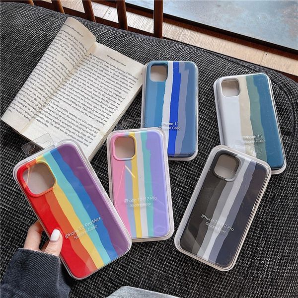 Étuis arc-en-ciel d'origine de luxe pour Apple iPhone 12 Pro Max 11 X XS MAX XR 6s 7 8 Plus SE Mini couverture de téléphone en Silicone de marque officielle