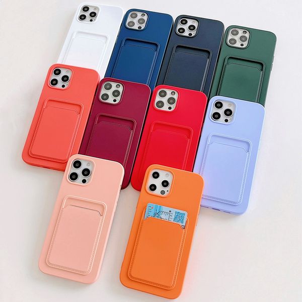 Étuis de téléphone en silicone liquide carré d'origine de luxe pour iPhone 12 11 Pro Max Mini XS X XR 7 8 Plus Slim Soft Candy Case Card Holder Cover