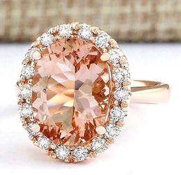 Luxe ovale pierres précieuses champagne cristal zircon diamants anneaux pour femmes 18 carats couleur or rose bijoux bague accessoire de fête5057141